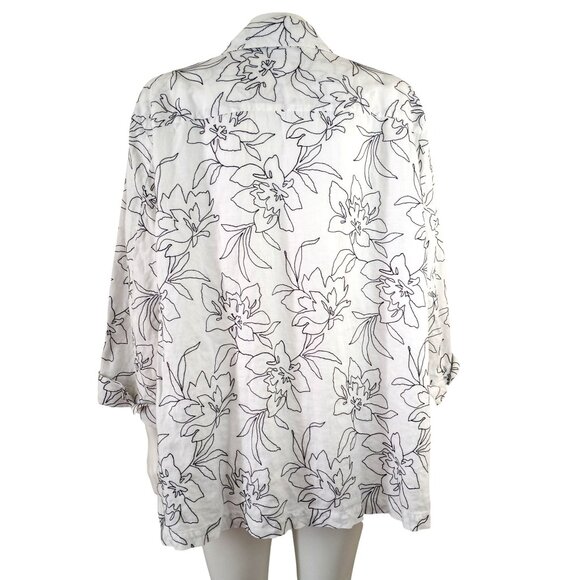 Jones New York Signature Linen White Black Floral Embroidered Blouse - Picture 6 of 8
